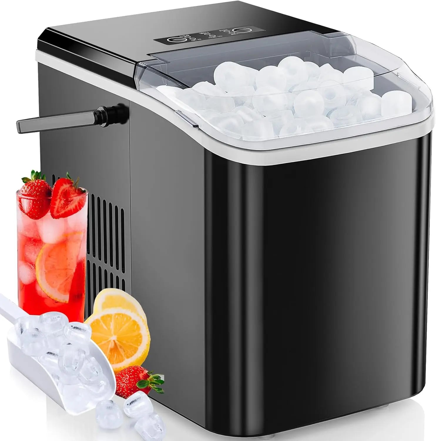 Fast Ice Maker: 26.5lbs/Day, Self-Cleaning, 2 Bullet Sizes