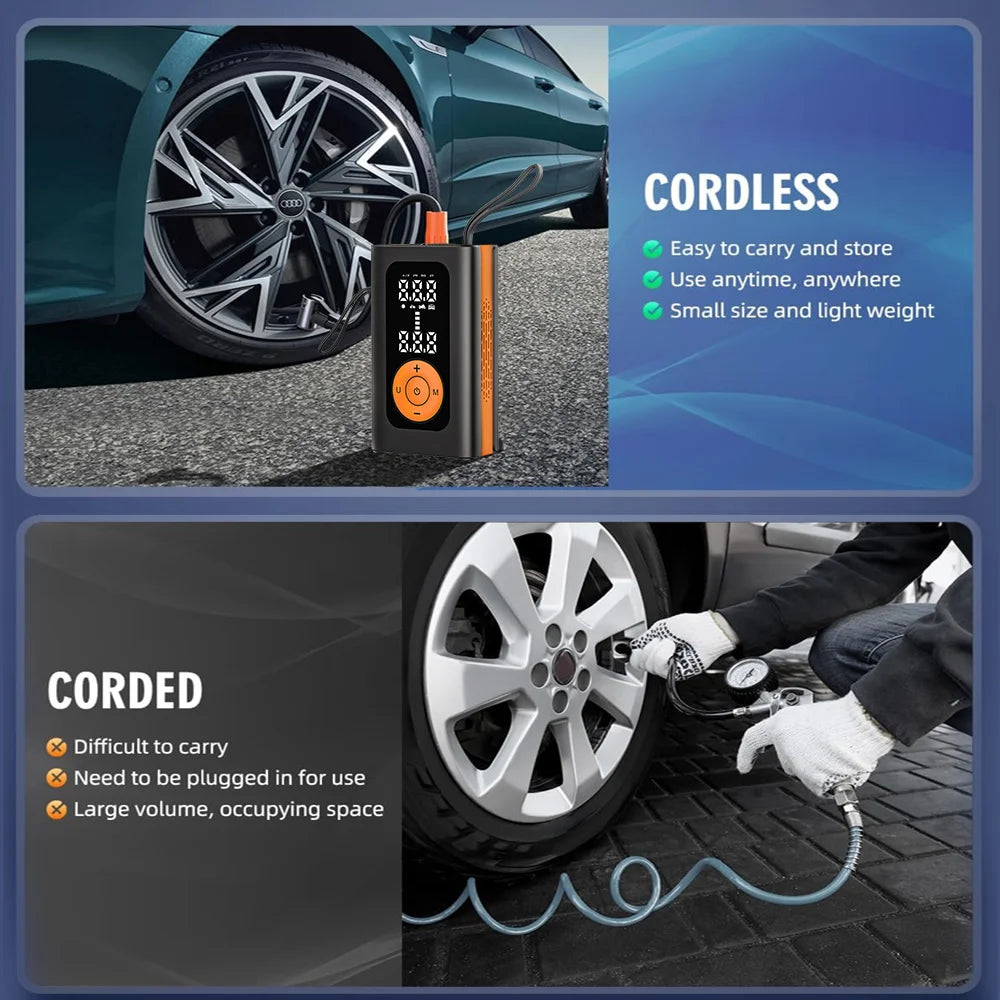 Air Compressor & Vacuum: Mini Tire Inflator for Car & Bike