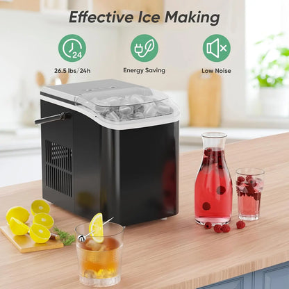 Fast Ice Maker: 26.5lbs/Day, Self-Cleaning, 2 Bullet Sizes